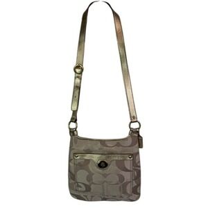Vtg. COACH Beige and Gold Signature Canvas and Leather Crossbody Purse‎ Bag